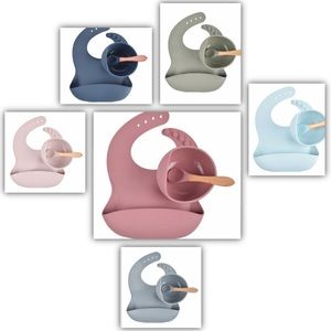 3 Pack of Silicone Bib Wooden Spoon Suction Bowl